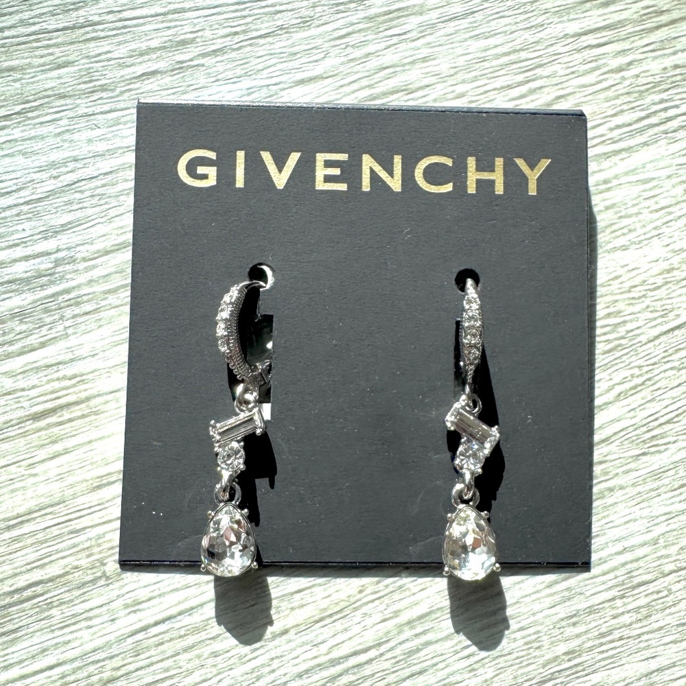NWoT Givenchy Silver Crystal Drop Pierced Ear Earrings